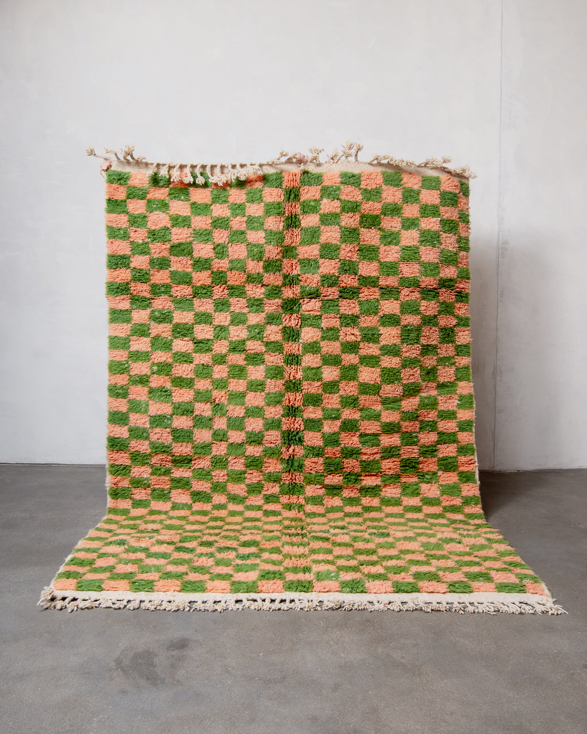 Modern, designer, handcrafted Berber rug from Morocco. Beniourain carpet with beautiful colours and patterns and fluffy wool texture.